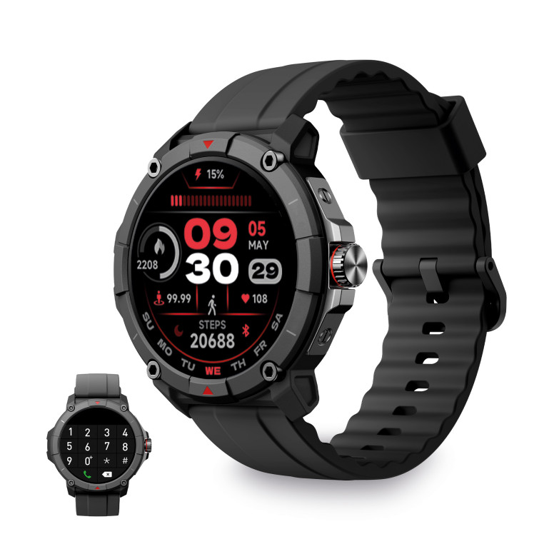 Smartwatch Ksix Compass, GPS, Pantalla TFT-LCD 1,38”, Aut. 7 días, Modos deporte y salud, IP68+2ATM, Sumergible, Negro