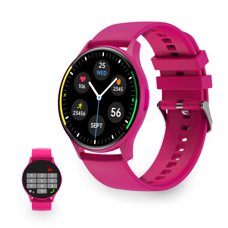 Ksix Core smartwatch, AMOLED 1,43” display, 5 days aut., Health and sport modes, Calls, Voice assistants, Submersible, Fuscia